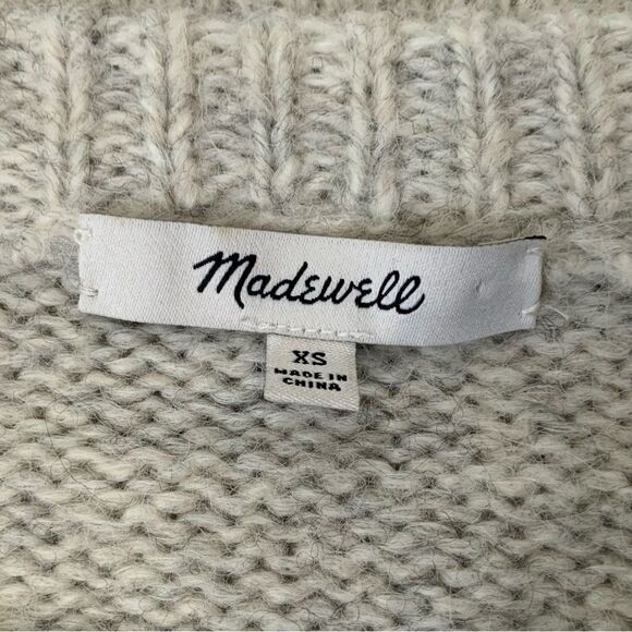 MADEWELL Wool-Blend Wedge Sweater Cozy Cropped Oversized Boho Light Gray Crew XS - Picture 7 of 11
